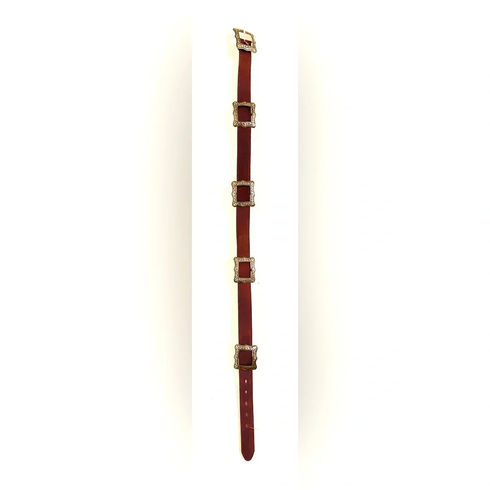 Leather Western-Style Women's Belt with Decorative Buckles - Brown